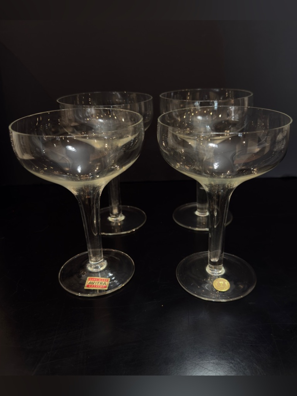 Vintage Avitra Romanian Crystal Coupe Hand Blown Champagne Glasses Set Of 4